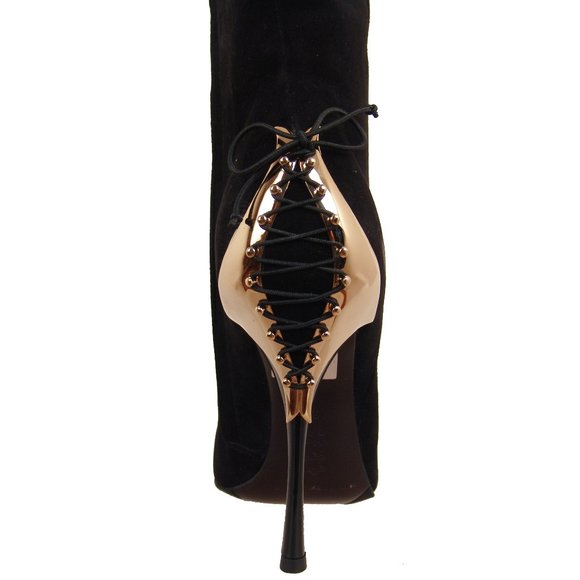 $2000.00 Gianmarco Lorenzi Black Suede Stiletto Boots EU Italian Womens Shoes - Picture 5 of 8